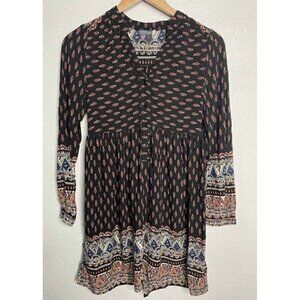 Altar'd State Fit and Flare Popover Tunic Shirt Dress Paisley Print Black Sz S